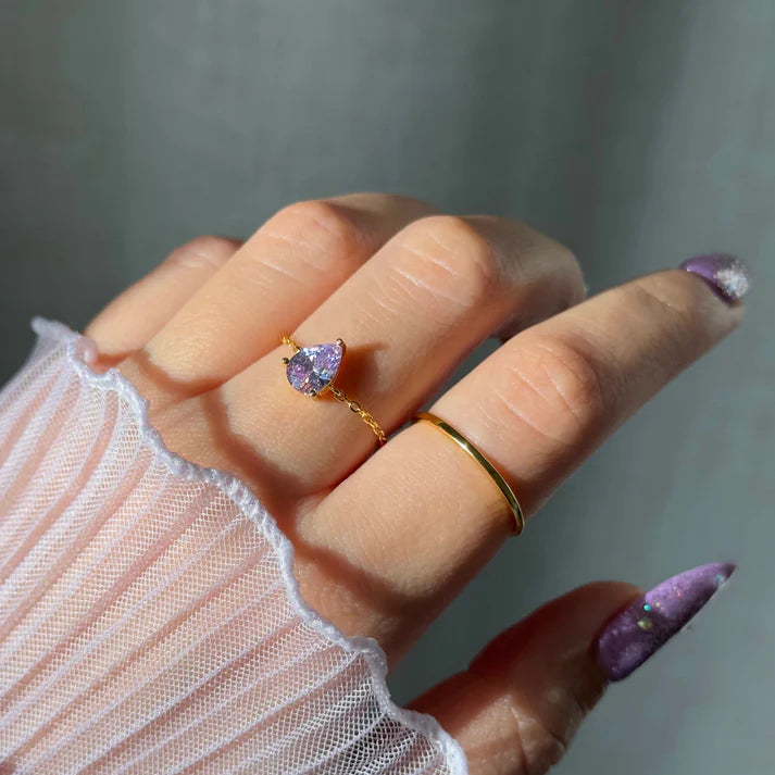 Lavender Chain – Anello Regolabile a Catena con Pietra Lavanda